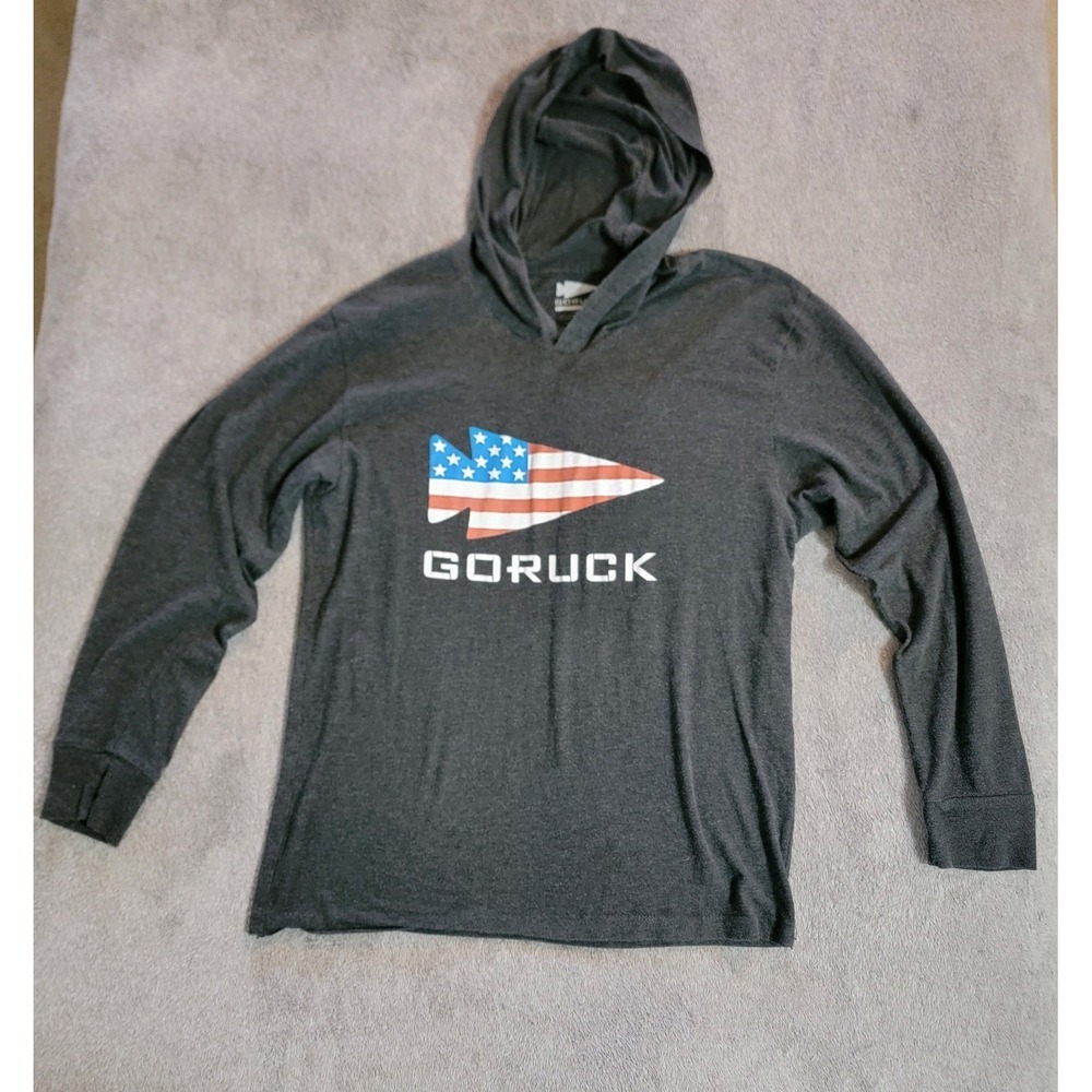 GORUCK Men's Lightweight Long Sleeve Hoodie Red White & Blue Arrowhead Size M